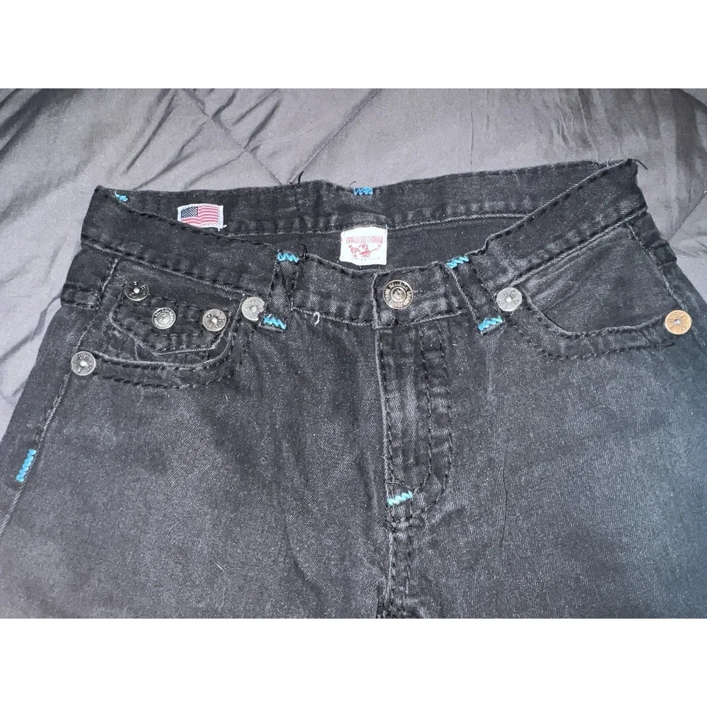 VINTAGE True Religion Black jeans 34x32 with Blue stitch (0037)